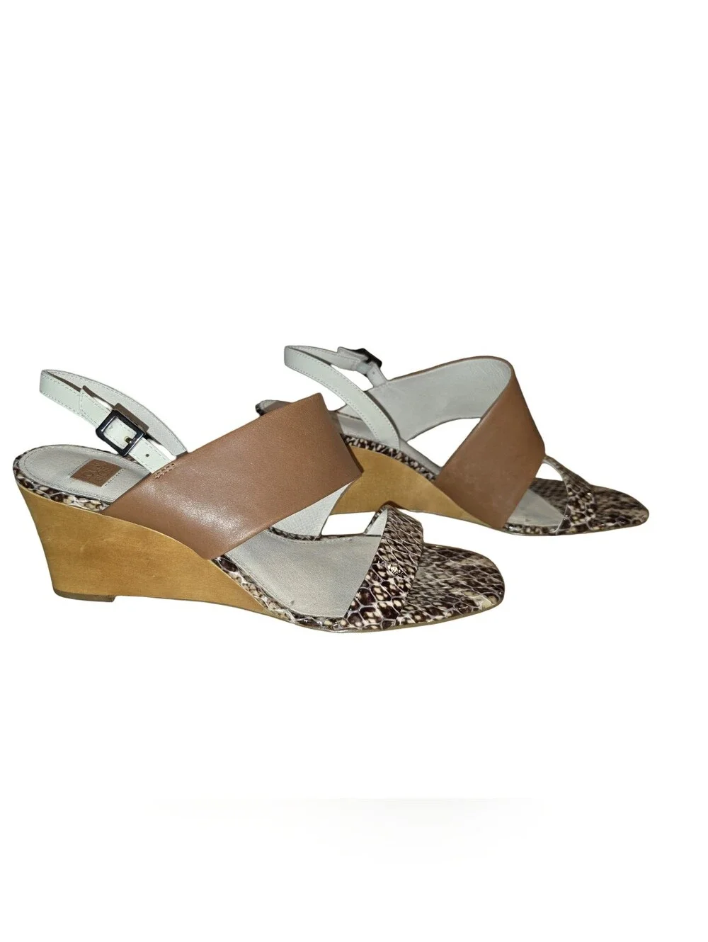 Louise et Cie Quarza Snake Print Leather Wedge Sandals wooden Heels Size 11 New